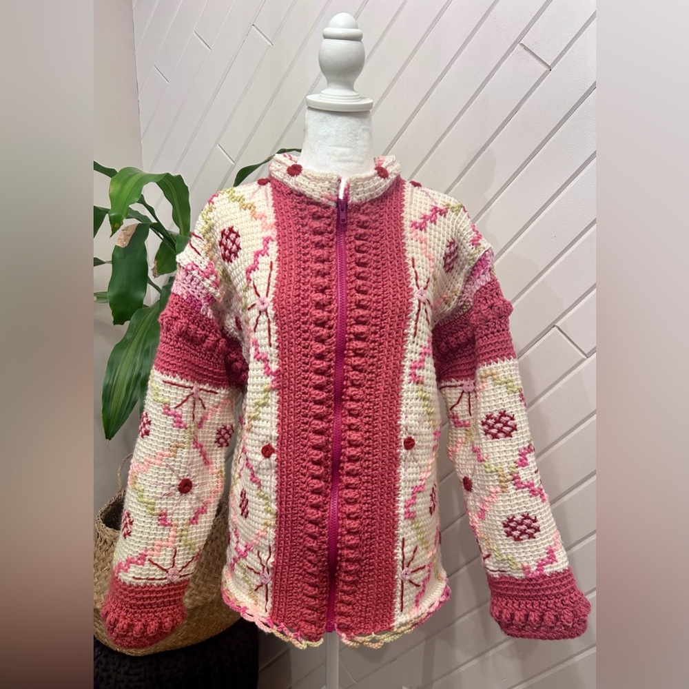 Handmade Upcycled Vintage Floral Afghan Blanket Jacket